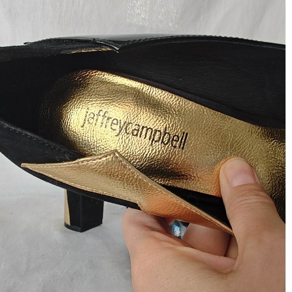 Jeffrey Campbell Bad Girl Platform Pumps Black Gold Metallic Peep Toe Heel 9 - Picture 8 of 10